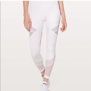 Lululemon- High Waisted-White Mesh Details-Leggings 10